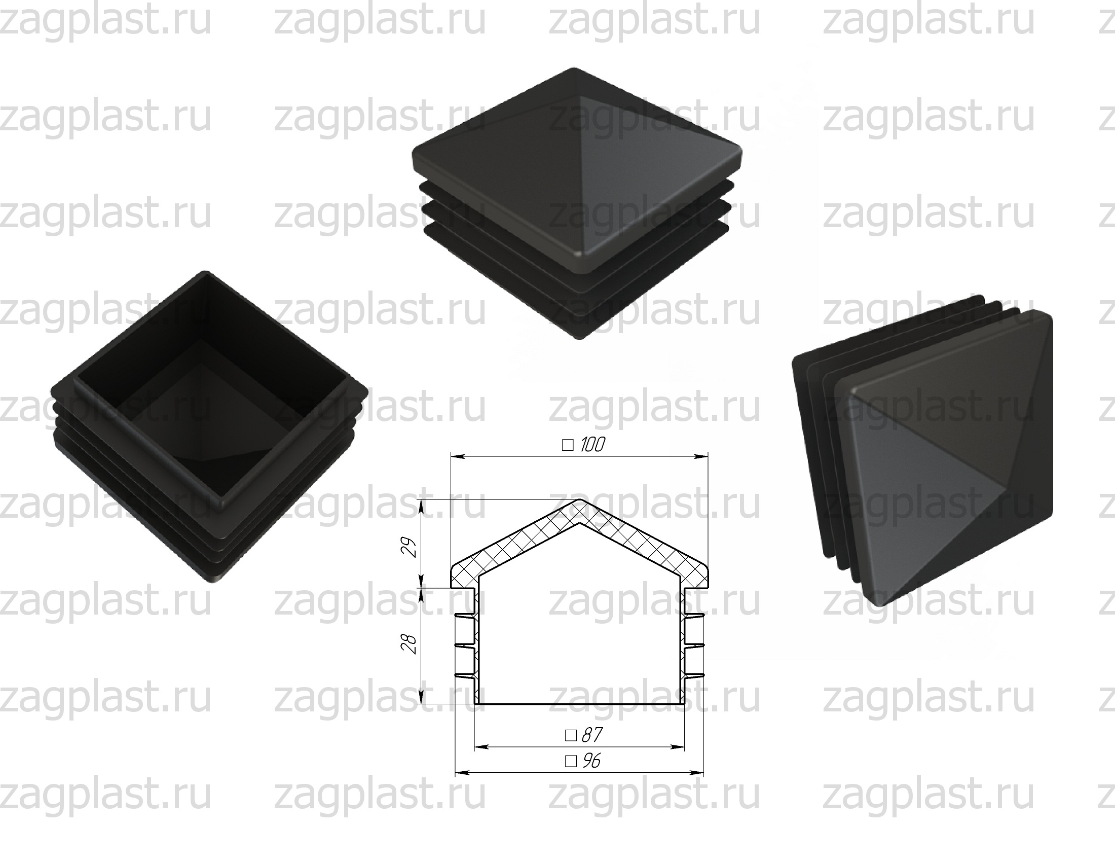 Заглушка квадратная 100х100мм домик