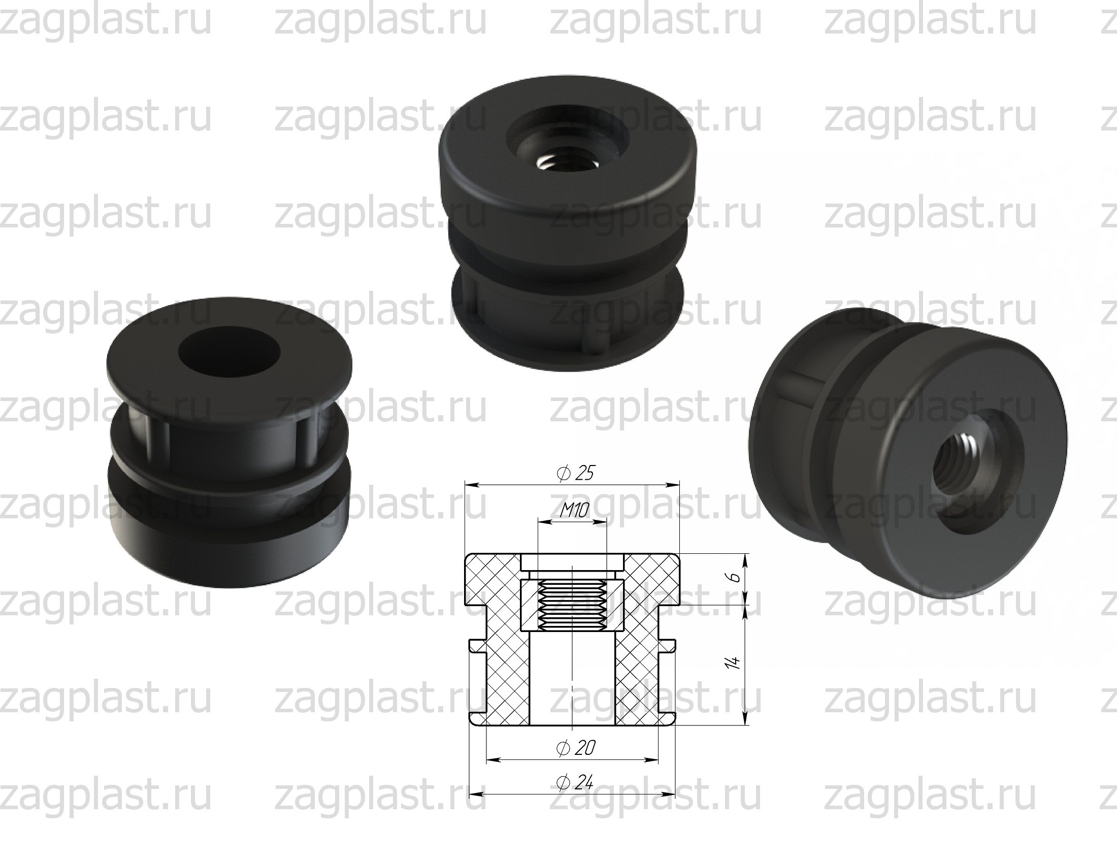Заглушка d25 с гайкой М10